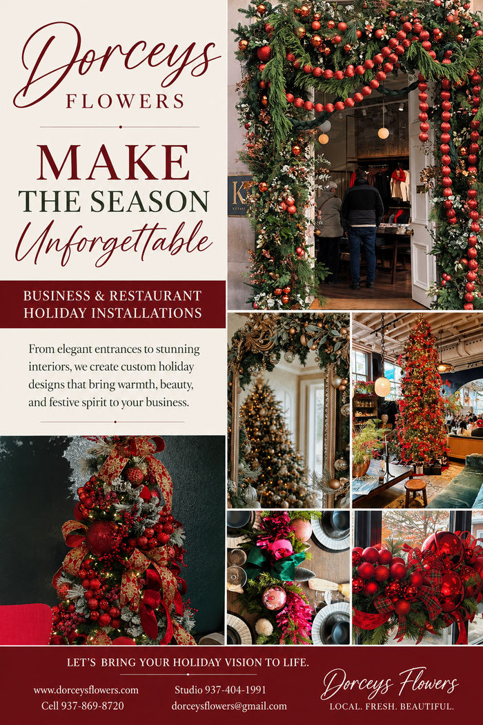Dorcey's Flowers holiday installation flyer
